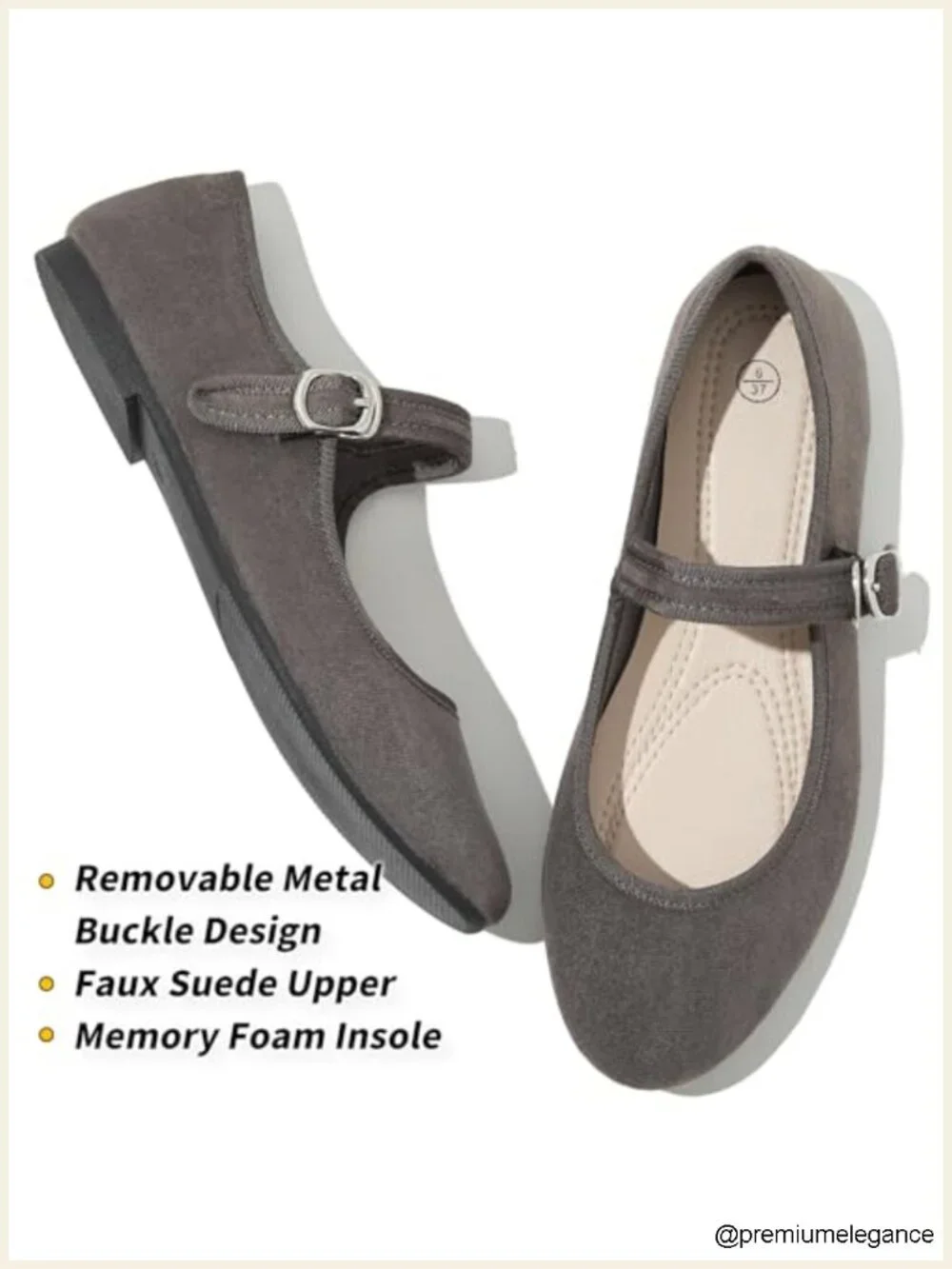 Women's Faux Suede Mary Jane Flats with Adjustable Strap Memory Foam Insole